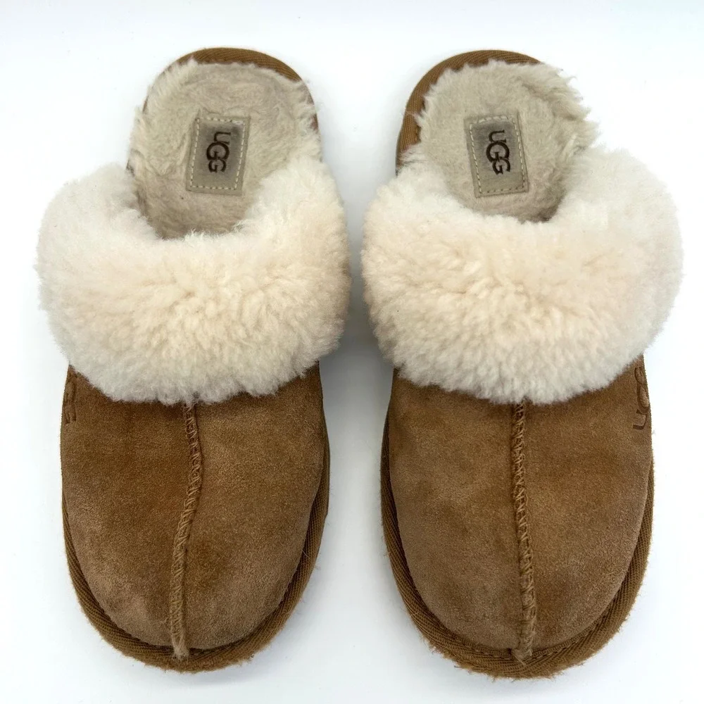UGG Cozy II Slippers Kids 2 Chestnut Brown Suede Sheepskin Wool Slip On 1019065K